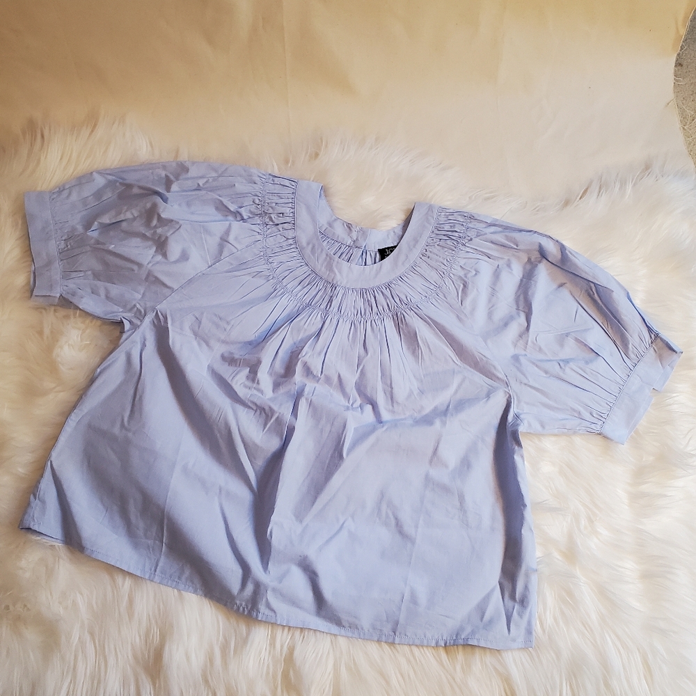 NWOT J.Crew Smock-neck puff-sleeve top in cotton poplin, M - Picture 4 of 10